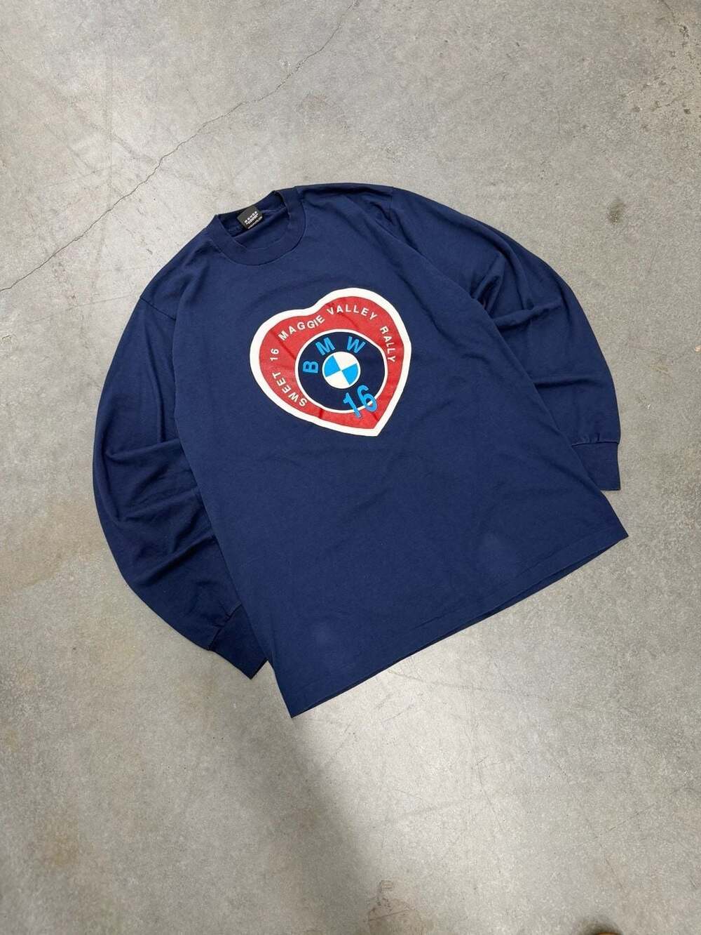 Vintage 1989 Maggie Valley Rally 16 BMW Navy Long Sleeve Graphic T-Shirt Size XL